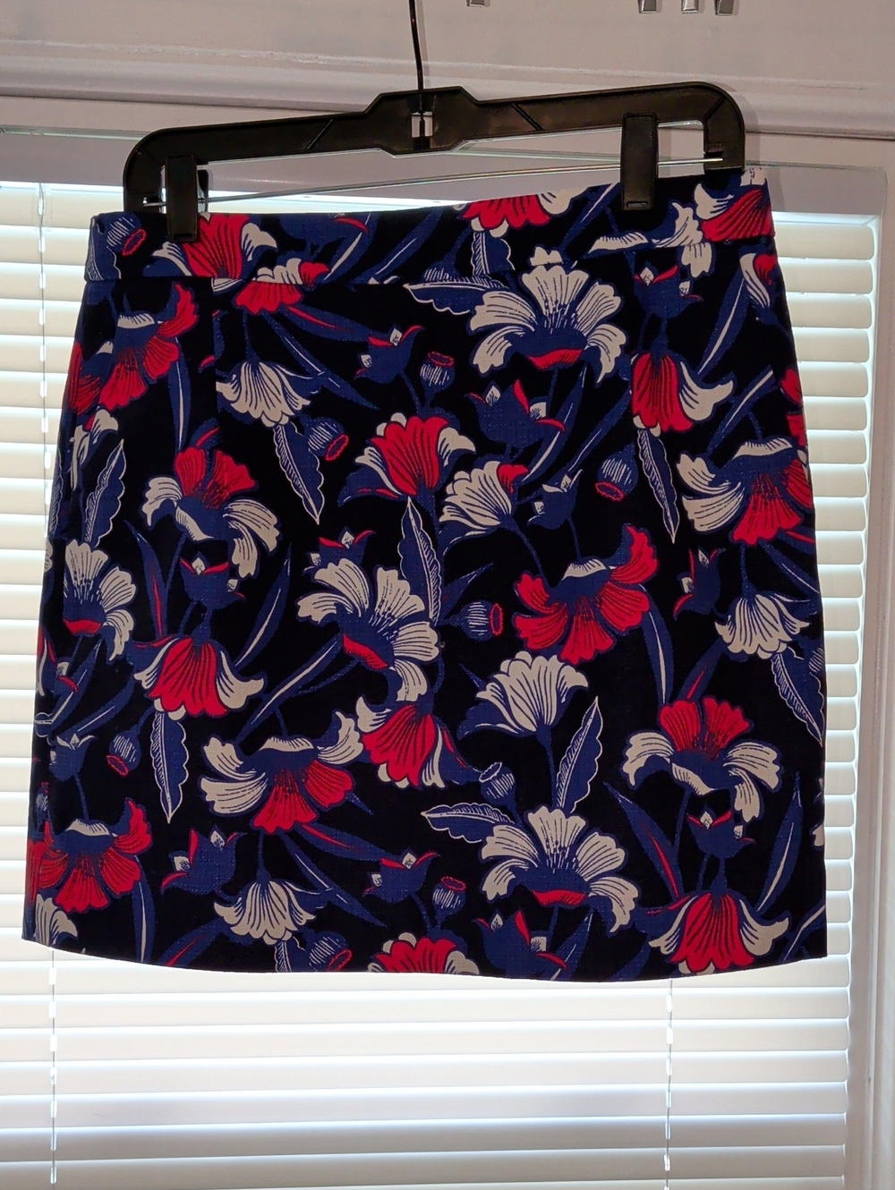 J. Crew Navy Floral Mini Skirt With Pockets— Red & White Blooms